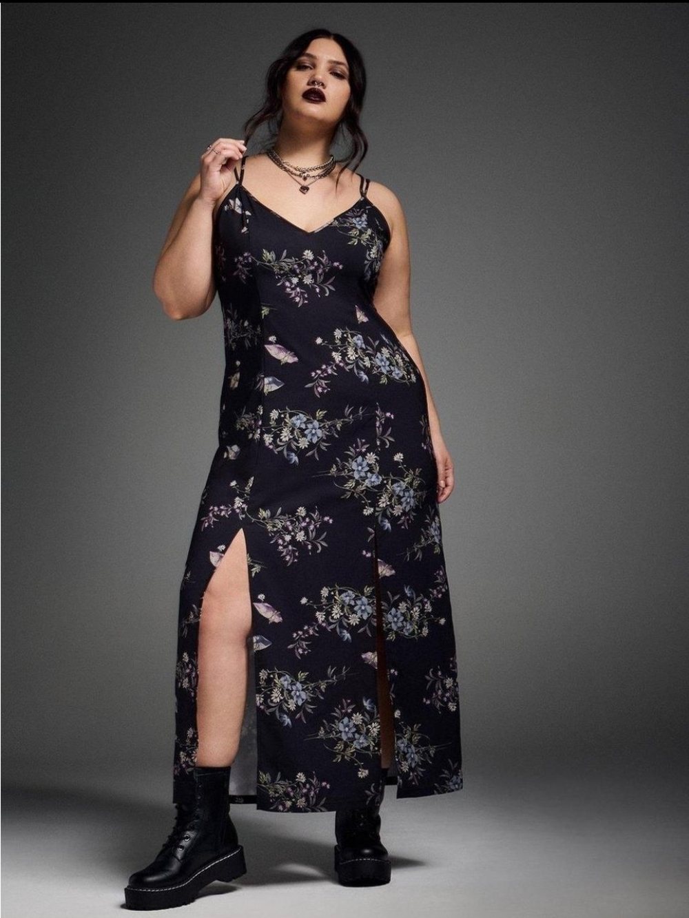 Torrid Nightfall Watercolor Floral Lace Back Maxi Dress Size 2.